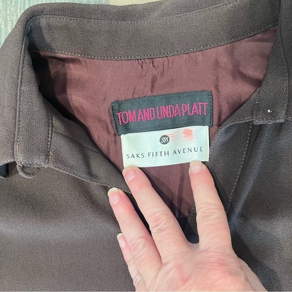 TOM & LINDA PLATT Brown Keyhole Short Dress Size 6 Vintage Classic Tunic Jersey - Picture 8 of 9